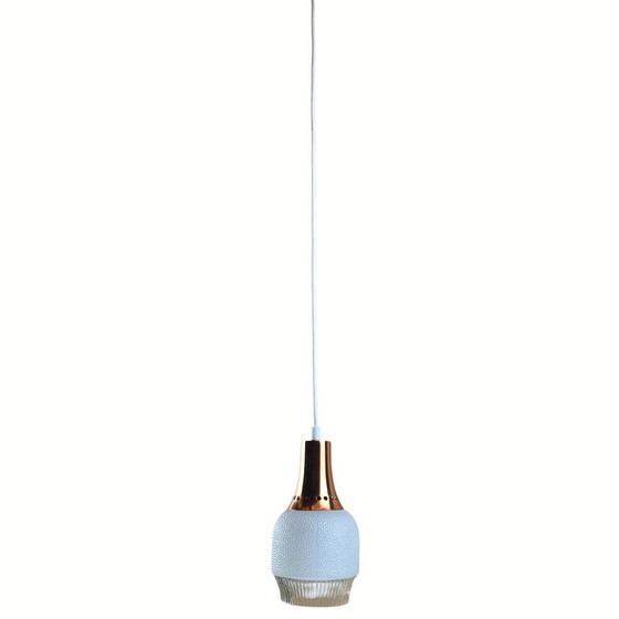 Image 1 of Lampe suspendue en cuivre et opaline moulée de l'ère spatiale, 1960S