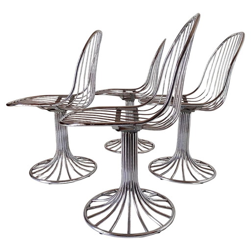 4X chaises de salle à manger de l'ère spatiale, Gastone Rinaldi pour Rima, Italie 1970