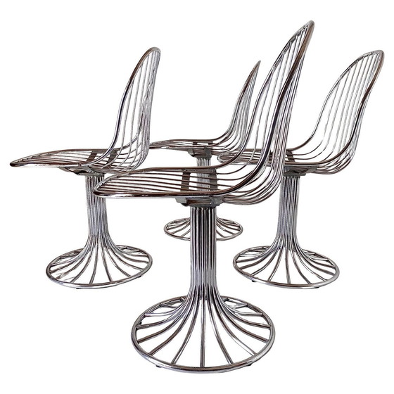 Image 1 of 4X chaises de salle à manger de l'ère spatiale, Gastone Rinaldi pour Rima, Italie 1970