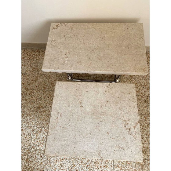 Image 1 of Table basse vintage en chrome et travertin, Italie 1970
