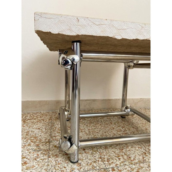 Image 1 of Table basse vintage en chrome et travertin, Italie 1970