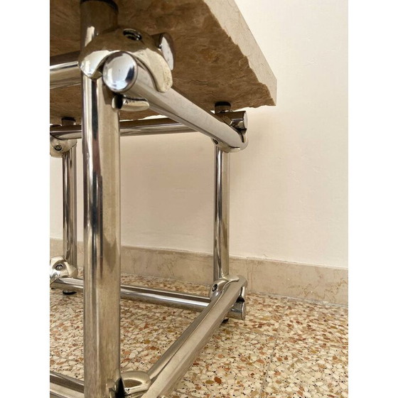 Image 1 of Table basse vintage en chrome et travertin, Italie 1970