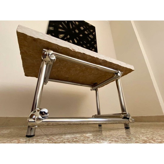 Image 1 of Table basse vintage en chrome et travertin, Italie 1970