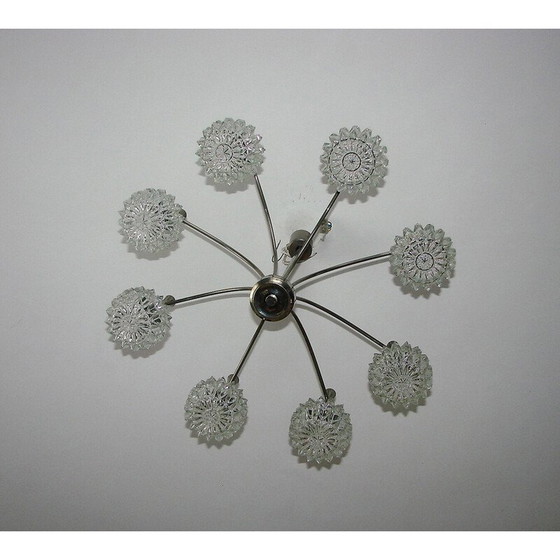 Image 1 of Lustre vintage en acier nickelé et verre épais, 1970