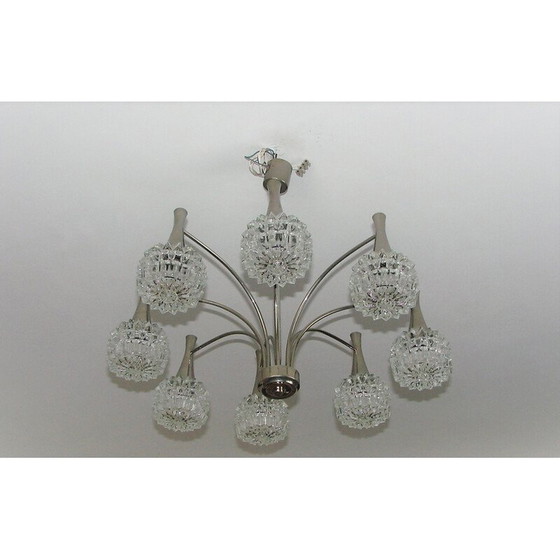 Image 1 of Lustre vintage en acier nickelé et verre épais, 1970