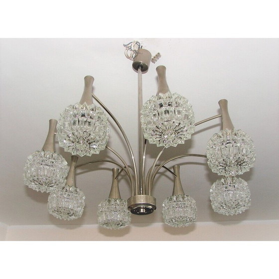 Image 1 of Lustre vintage en acier nickelé et verre épais, 1970