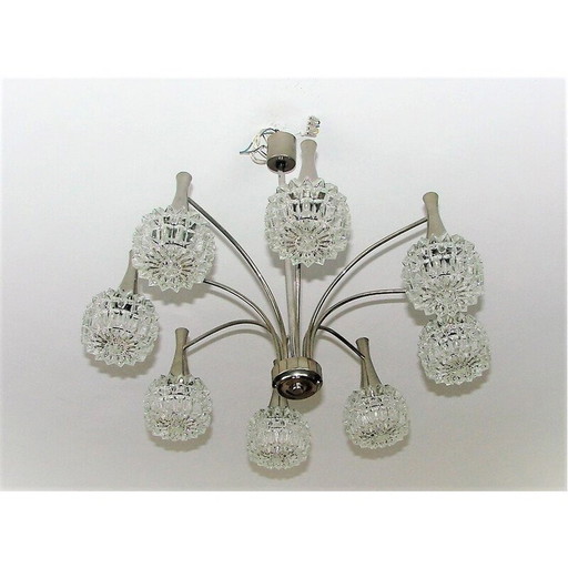 Lustre vintage en acier nickelé et verre épais, 1970