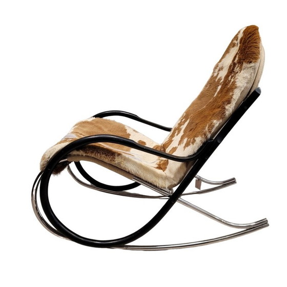 Image 1 of Fauteuil à bascule vintage "Nonna" en bois courbé et acier chromé par Paul Tuttle pour Strässle, Suisse 1970