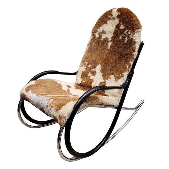 Image 1 of Fauteuil à bascule vintage "Nonna" en bois courbé et acier chromé par Paul Tuttle pour Strässle, Suisse 1970