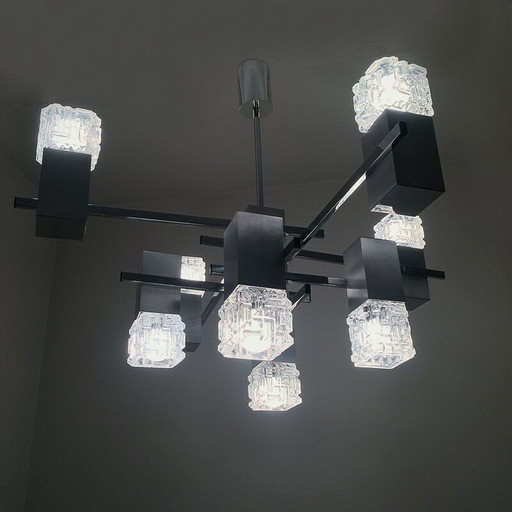 Lustre cubique vintage en métal chromé