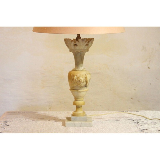 Image 1 of Lampe de table vintage en albâtre avec base en marbre, 1970