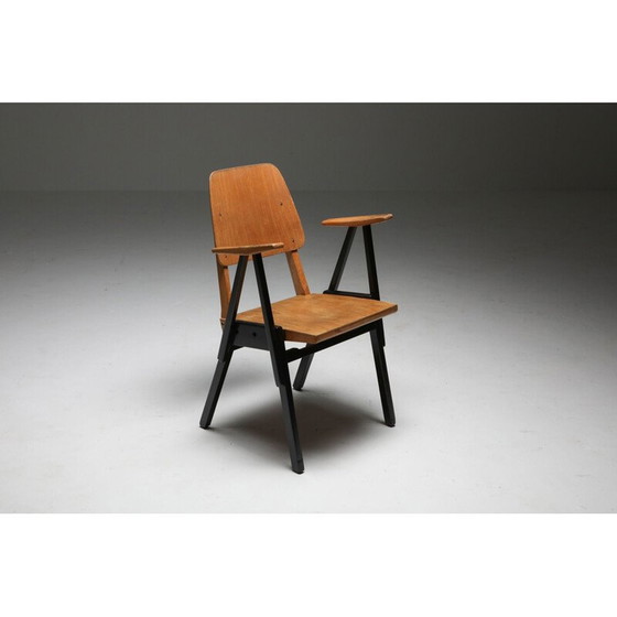 Image 1 of Ensemble de 6 fauteuils vintage en contreplaqué et bois ébonisé par Ermeloo Zwager, Pays-Bas 1950