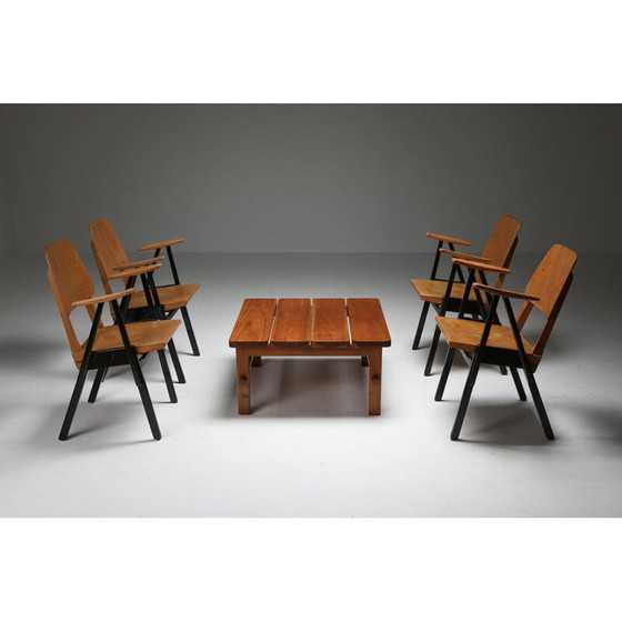 Image 1 of Ensemble de 6 fauteuils vintage en contreplaqué et bois ébonisé par Ermeloo Zwager, Pays-Bas 1950