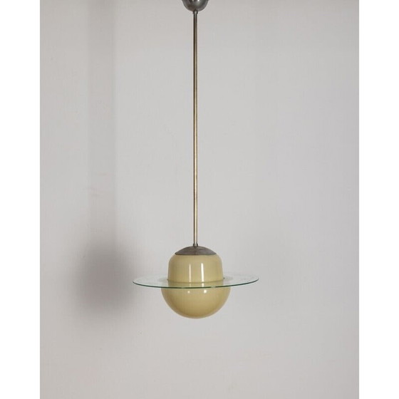 Image 1 of Lustre vintage en verre jaune et métal, Italie 1950s