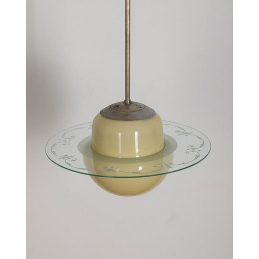 Lustre vintage en verre jaune et métal, Italie 1950s