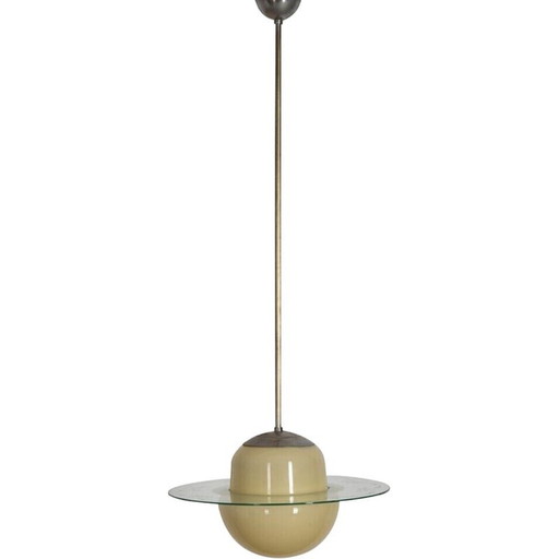 Lustre vintage en verre jaune et métal, Italie 1950s