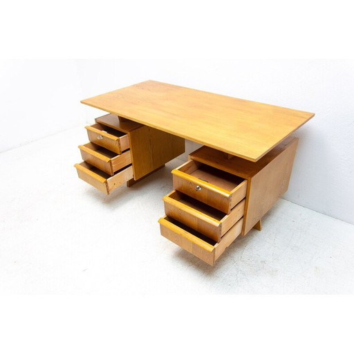Bureau vintage en hêtre et contreplaqué, Tchécoslovaquie 1970