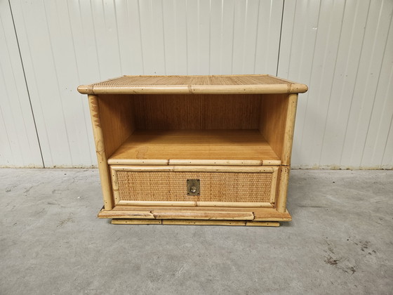 Image 1 of Table de nuit vintage italienne, Dal Vera, bambou rotin