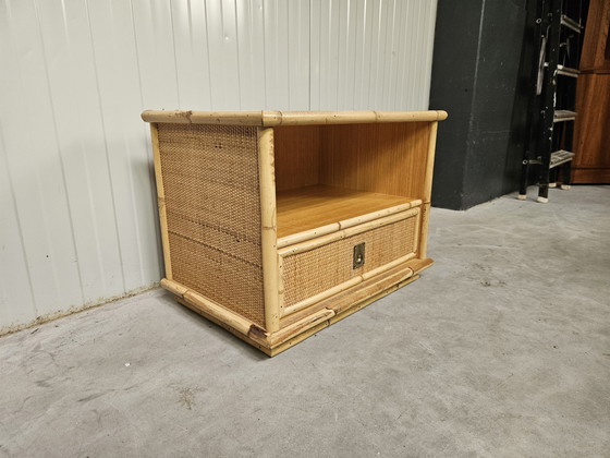 Image 1 of Table de nuit vintage italienne, Dal Vera, bambou rotin