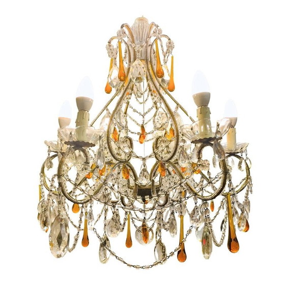 Image 1 of Lustre vintage en métal et verre taillé, Italie 1950