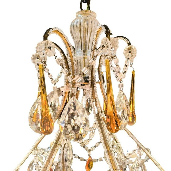 Image 1 of Lustre vintage en métal et verre taillé, Italie 1950