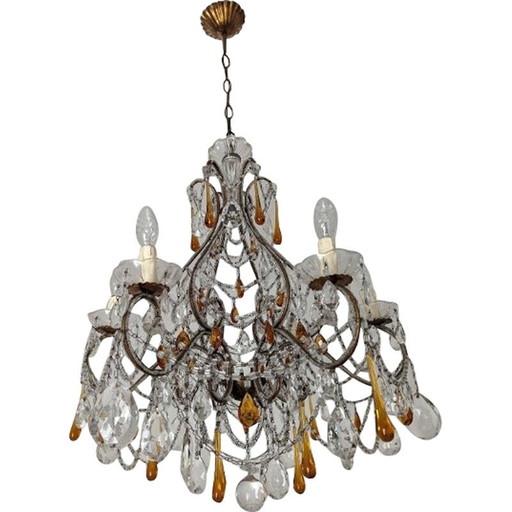 Lustre vintage en métal et verre taillé, Italie 1950