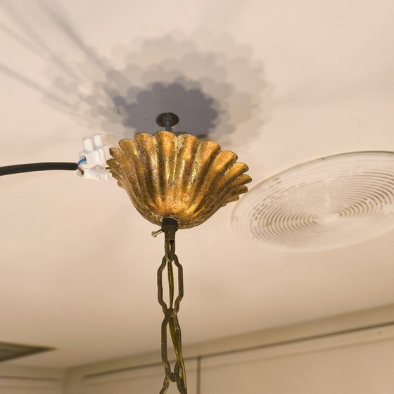 Image 1 of Lustre vintage en métal et verre taillé, Italie 1950