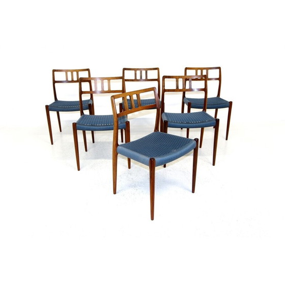 Image 1 of Ensemble de 6 chaises vintage "Model 79" en bois de rose et corde par Niels O Møller, Danemark années 1960