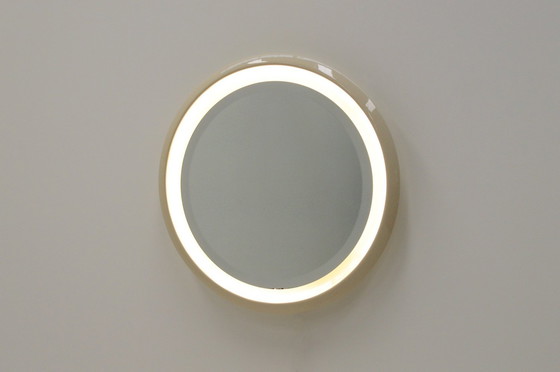 Image 1 of Grand miroir rond en céramique avec lumière, années 1960.