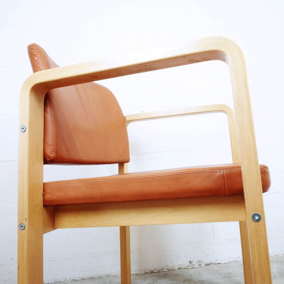 Image 1 of Fauteuil vintage en cuir brun et hêtre, suédois 1990