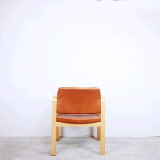 Image 1 of Fauteuil vintage en cuir brun et hêtre, suédois 1990