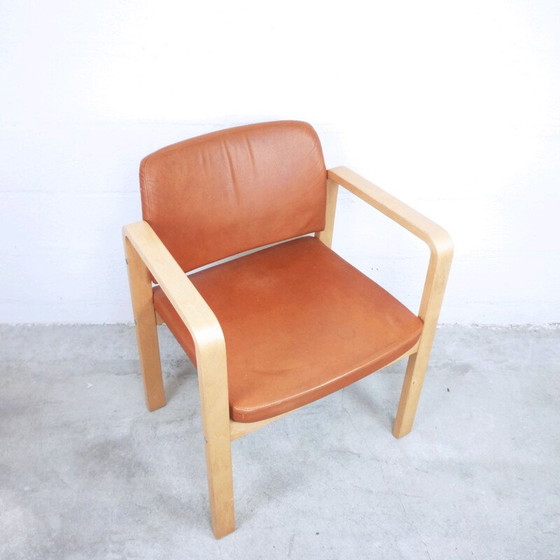 Image 1 of Fauteuil vintage en cuir brun et hêtre, suédois 1990