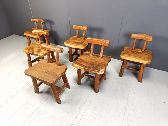 Ensemble de 6 chaises de salle à manger brutalistes – Wood, Vintage (photo 5 of 10)