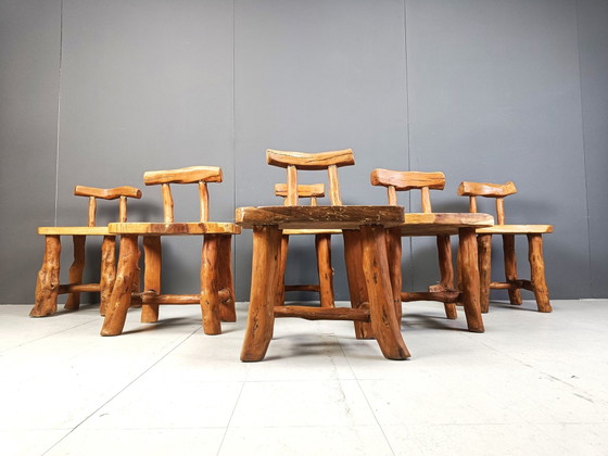Ensemble de 6 chaises de salle à manger brutalistes – Wood, Vintage (photo 4 of 10)