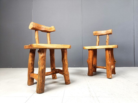 Ensemble de 6 chaises de salle à manger brutalistes – Wood, Vintage (photo 7 of 10)