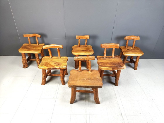 Ensemble de 6 chaises de salle à manger brutalistes – Wood, Vintage (photo 2 of 10)