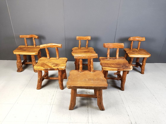 Ensemble de 6 chaises de salle à manger brutalistes – Wood, Vintage (photo 3 of 10)