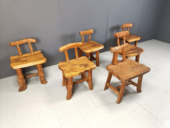 Ensemble de 6 chaises de salle à manger brutalistes – Wood, Vintage (photo 6 of 10)