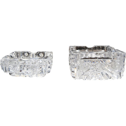 Paire de cendriers vintage en verre de cristal taillé, Tchécoslovaquie années 1960