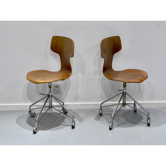 Image 1 of Paire de chaises de bureau pivotantes vintage modèle 3113 par Arne Jacobsen pour Fritz Hansen, 1960