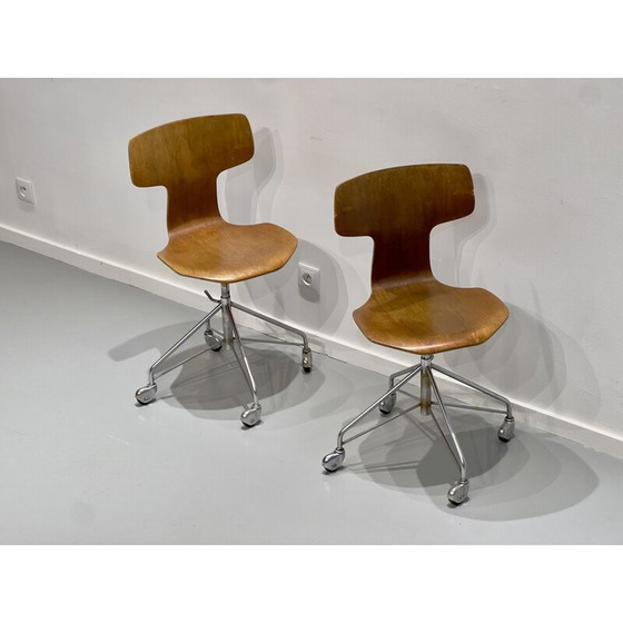 Image 1 of Paire de chaises de bureau pivotantes vintage modèle 3113 par Arne Jacobsen pour Fritz Hansen, 1960