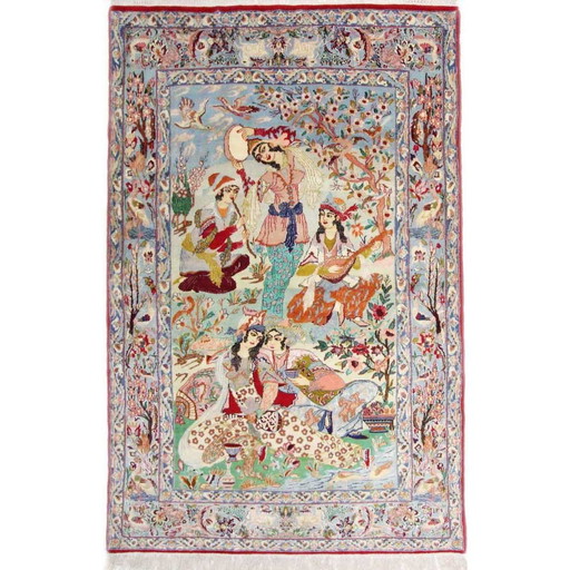 Tapis persan Esfahan noué à la main sur soie n° 2553