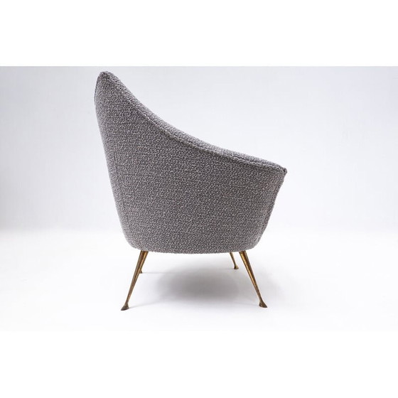 Image 1 of Paire de fauteuils du milieu du siècle en tapisserie grise et pieds en laiton, Italie années 1950