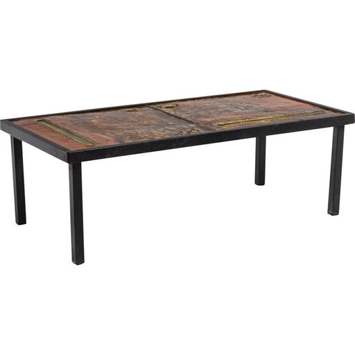 Table basse vintage en lave et métal par Robert et Jean Cloutier, 1950