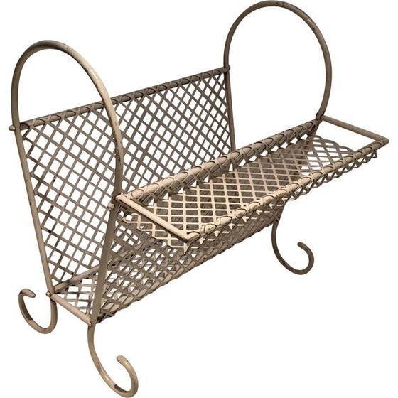 Image 1 of Porte-revues vintage en métal laqué blanc et métal perforé, 1950