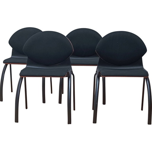 Chaise de réunion vintage modèle 461 en bois et tissu par Strafor