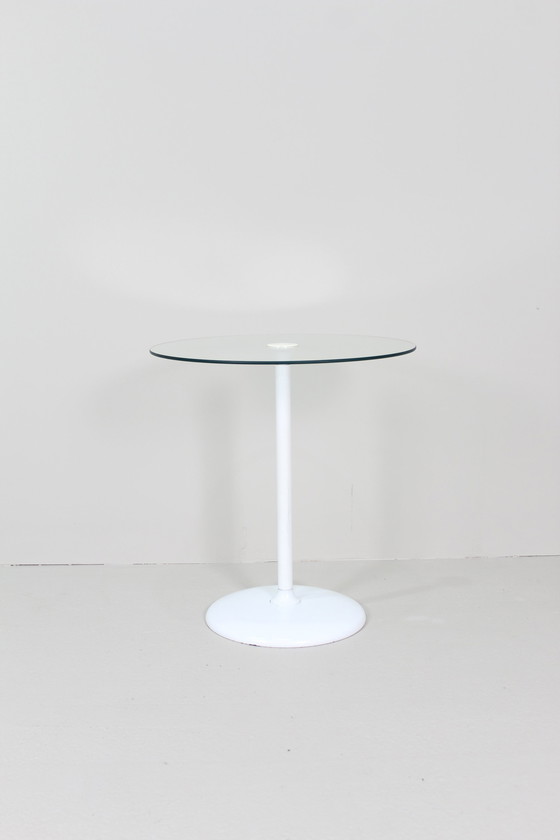 Image 1 of Table d'appoint ronde vintage - blanc, verre 1970