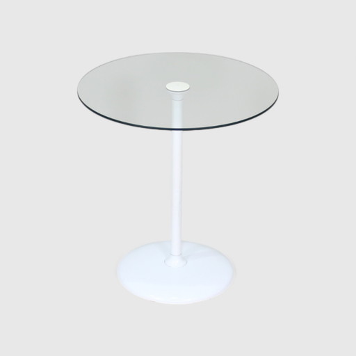 Table d'appoint ronde vintage - blanc, verre 1970
