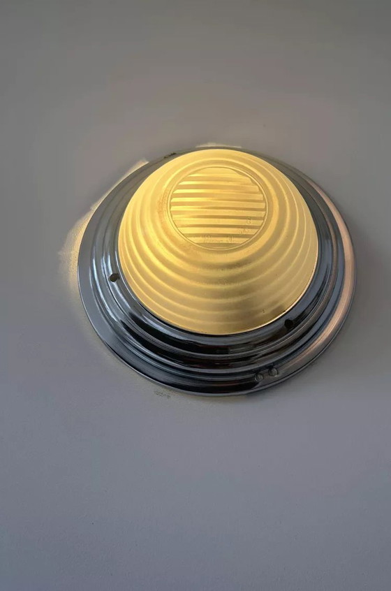 Image 1 of Applique Vintage Moderniste, Chrome Et Verre Sablé, France 1930