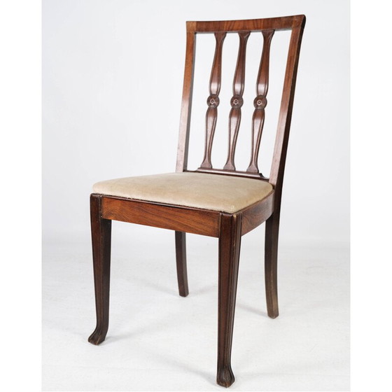 Image 1 of Ensemble de 4 chaises de salle à manger vintage en bois de rose et tapissées de tissu clair, années 1920
